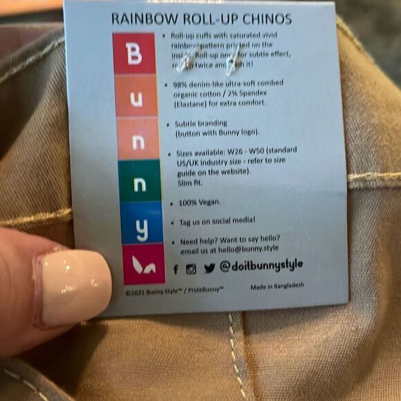 Pride Bunny Tan Rainbow Roll Cuff Chino Pants sz 34 NWT - Picture 12 of 12